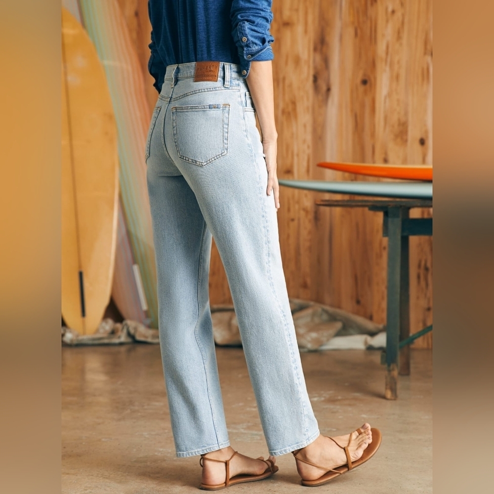 Faherty Organic Cotton Slim Straight Denim Jeans Light Wash, Size 26 - Picture 2 of 14